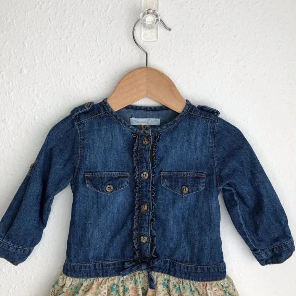Mayoral dress long sleeve‎ denim with floral corduroy skirt size 9 months